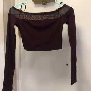 Maroon long sleeve crop top. Has a sheer top. Size small. From forever 21.